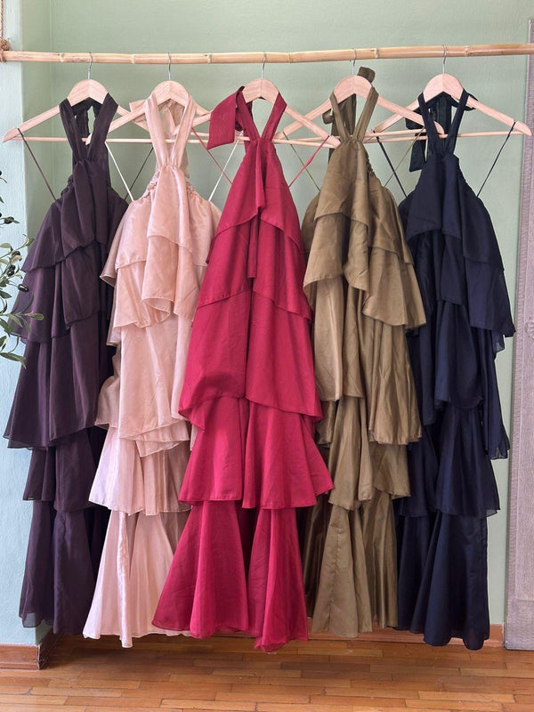 Vestido largo seda halter